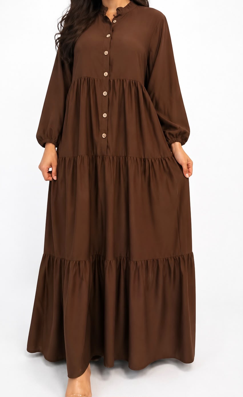 Abaya chemise boutonnée coupe ample à volants