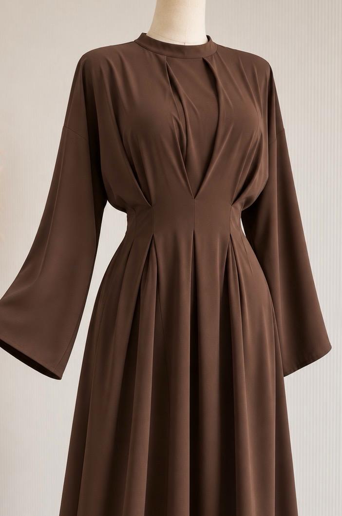 Abaya longue cintrée plissée avec liens à nouer ajustable
