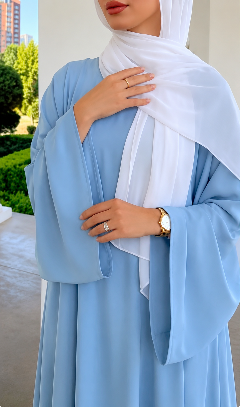 Abaya Triple-Glockenärmel Rosaline Pastell Hellblau