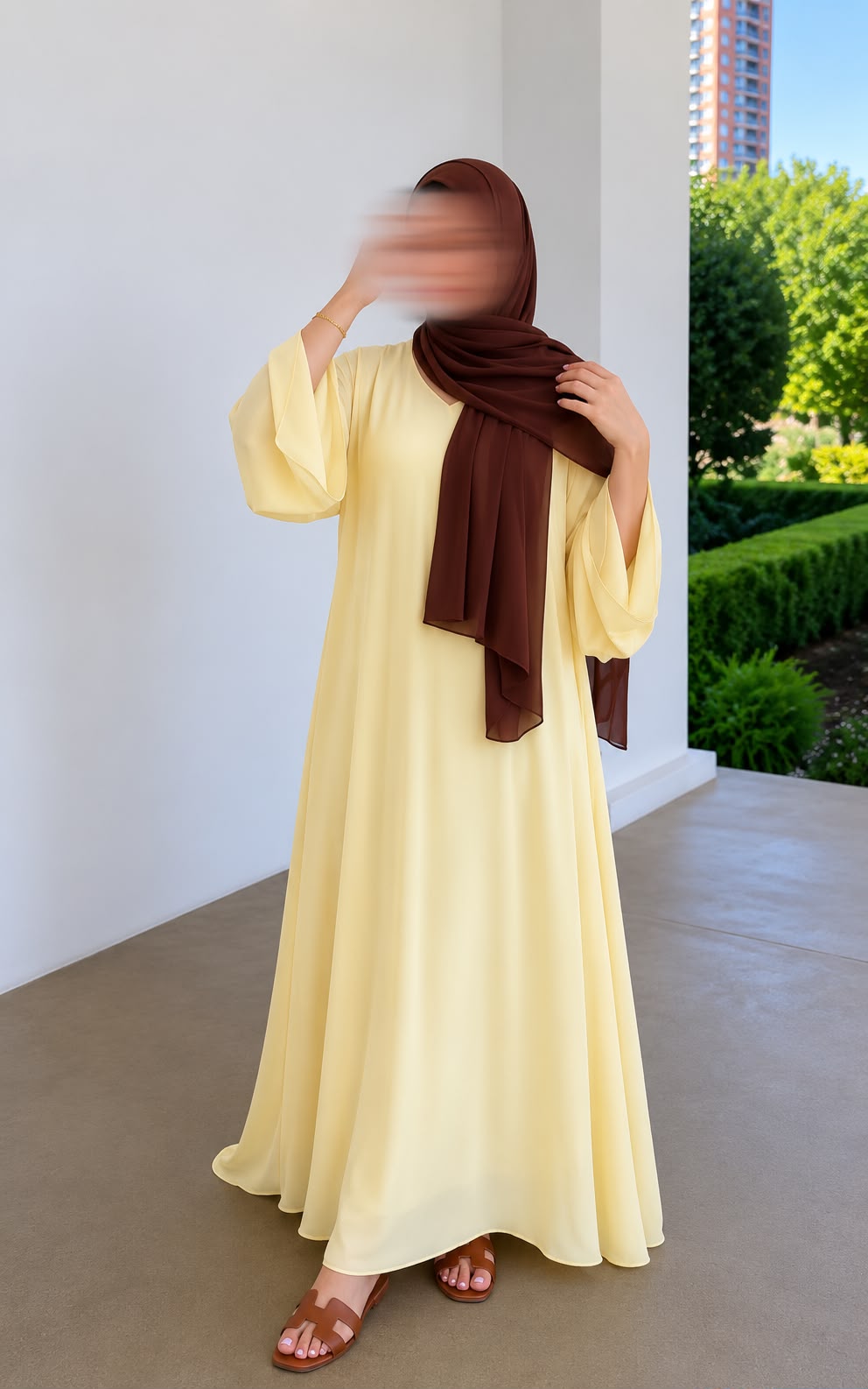 Abaya Dreifach Glockenärmel Rosaline Pastellgelb
