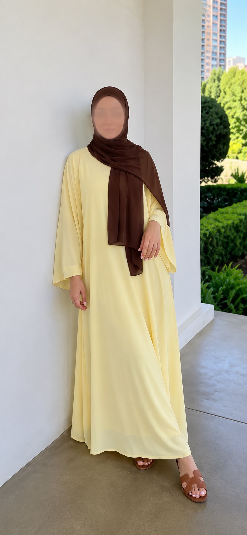 Abaya Dreifach Glockenärmel Rosaline Pastellgelb