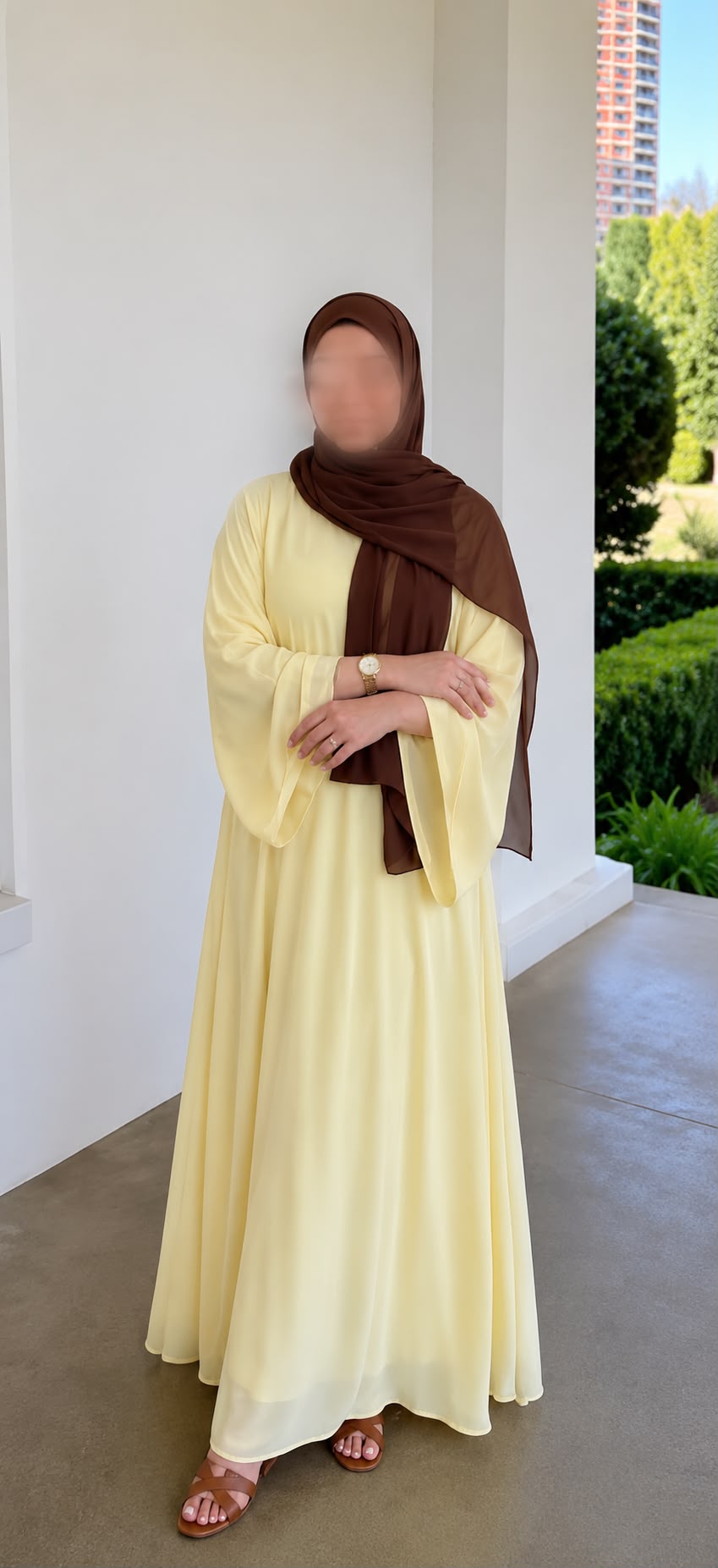 Abaya Dreifach Glockenärmel Rosaline Pastellgelb