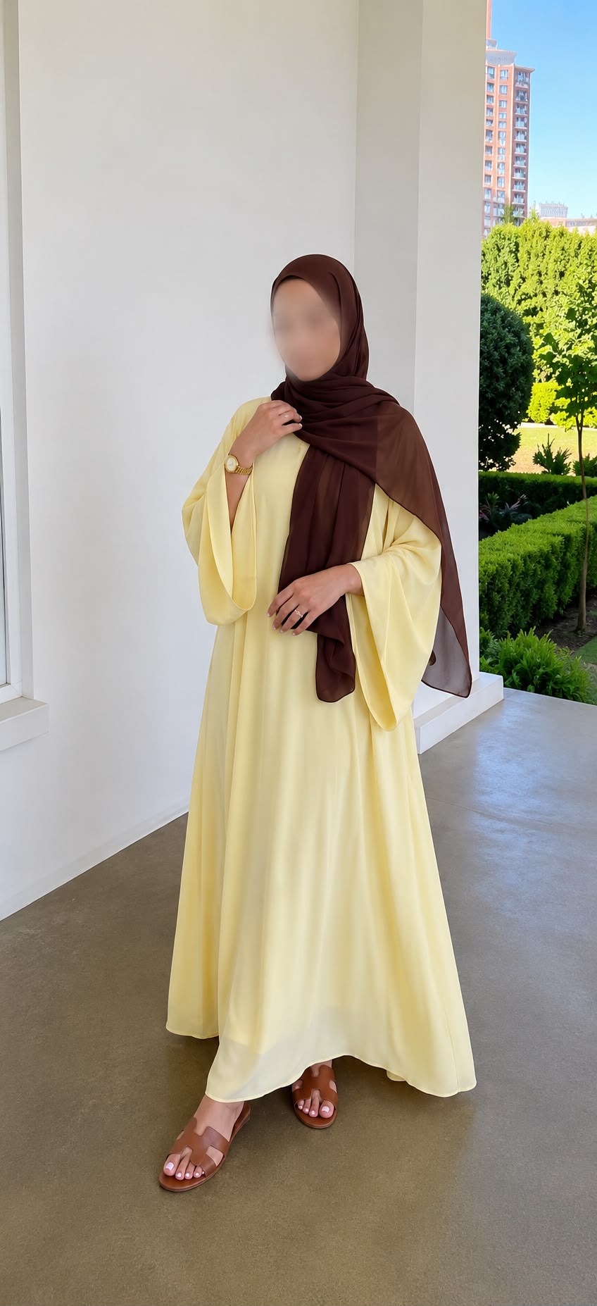 Abaya Dreifach Glockenärmel Rosaline Pastellgelb