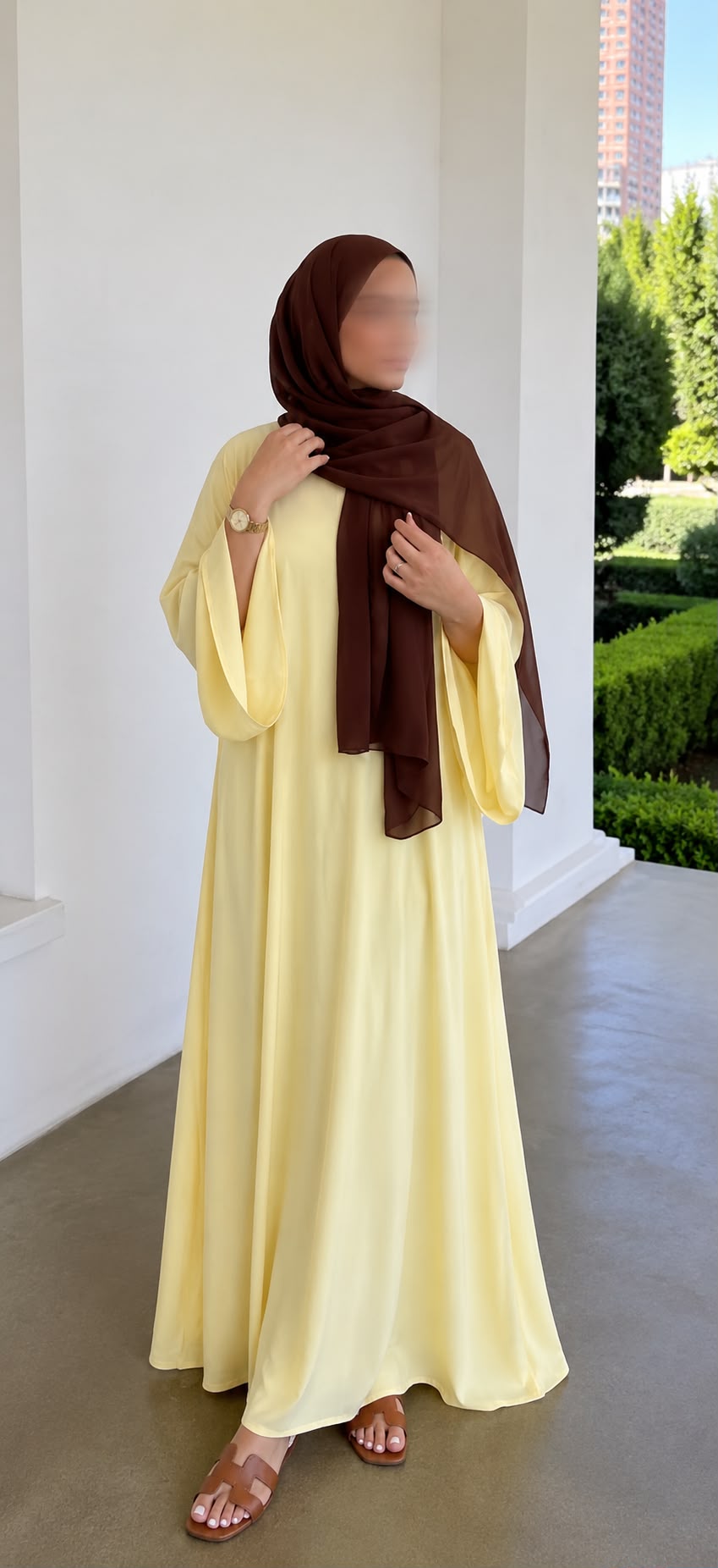 Abaya Dreifach Glockenärmel Rosaline Pastellgelb
