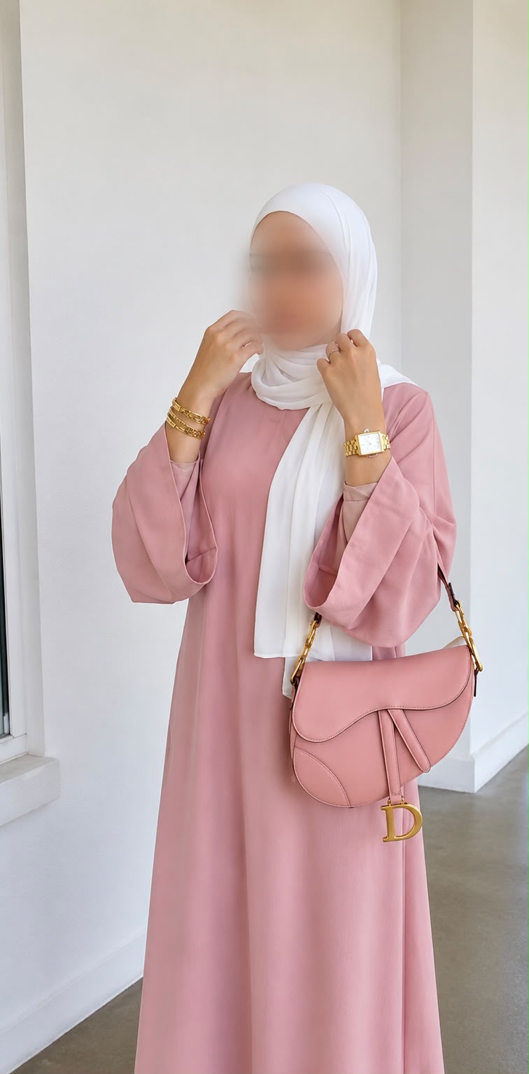 Abaya Triple Cloche Rosaline à manches très évasées – Rose Pastel