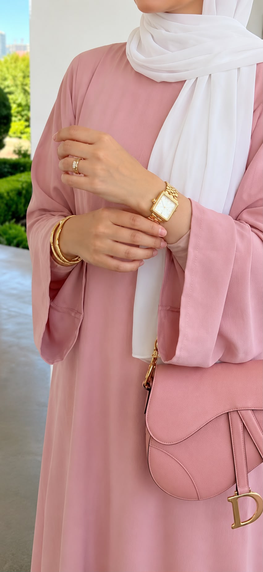 Abaya Triple Cloche Rosaline à manches très évasées – Rose Pastel