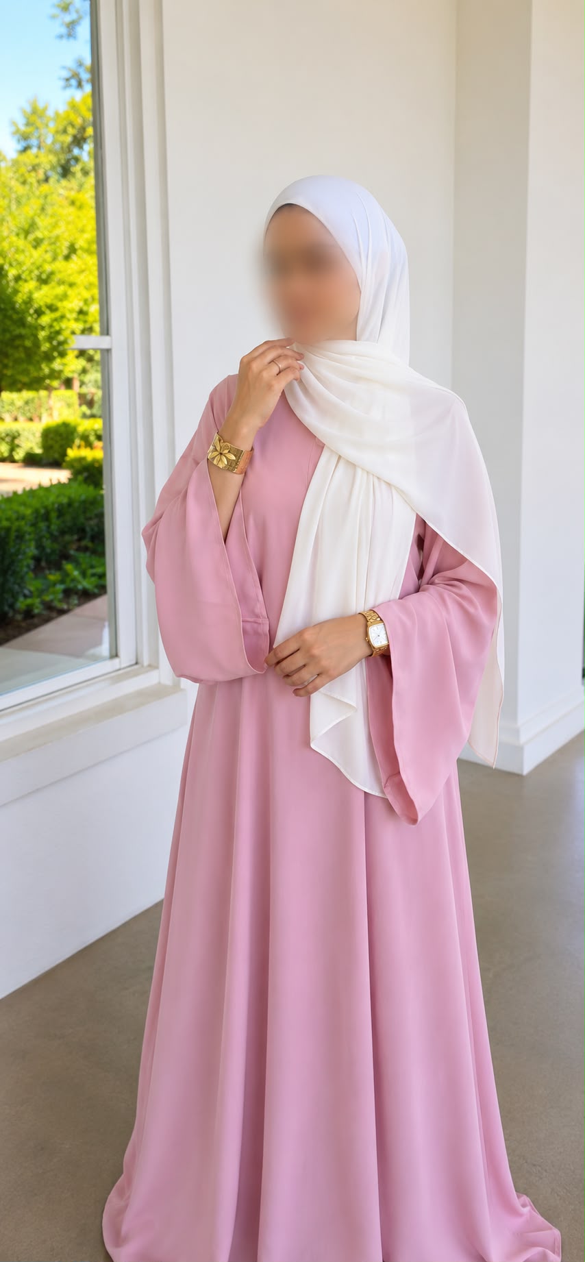Abaya Triple Cloche Rosaline à manches très évasées – Rose Pastel