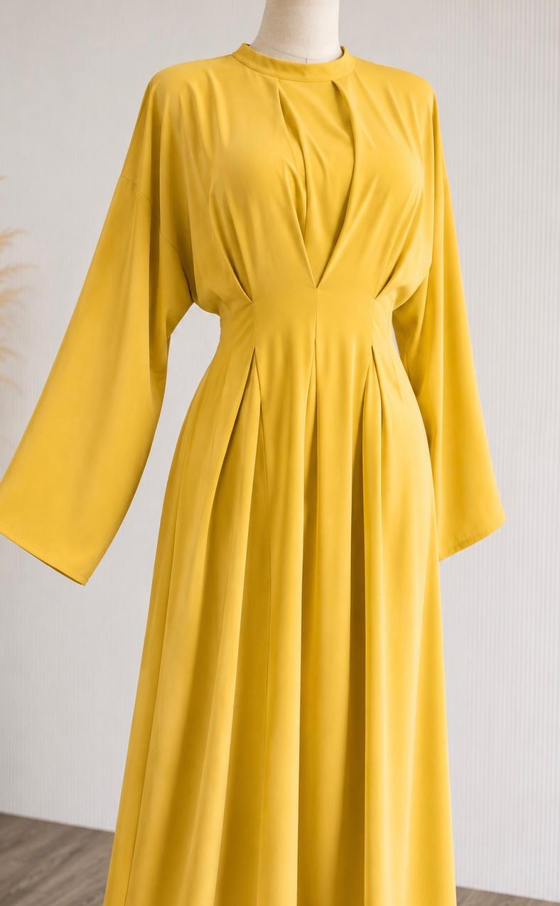 Abaya longue cintrée plissée avec liens à nouer ajustable