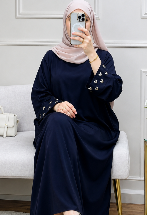 Abaya droite à manches brodées