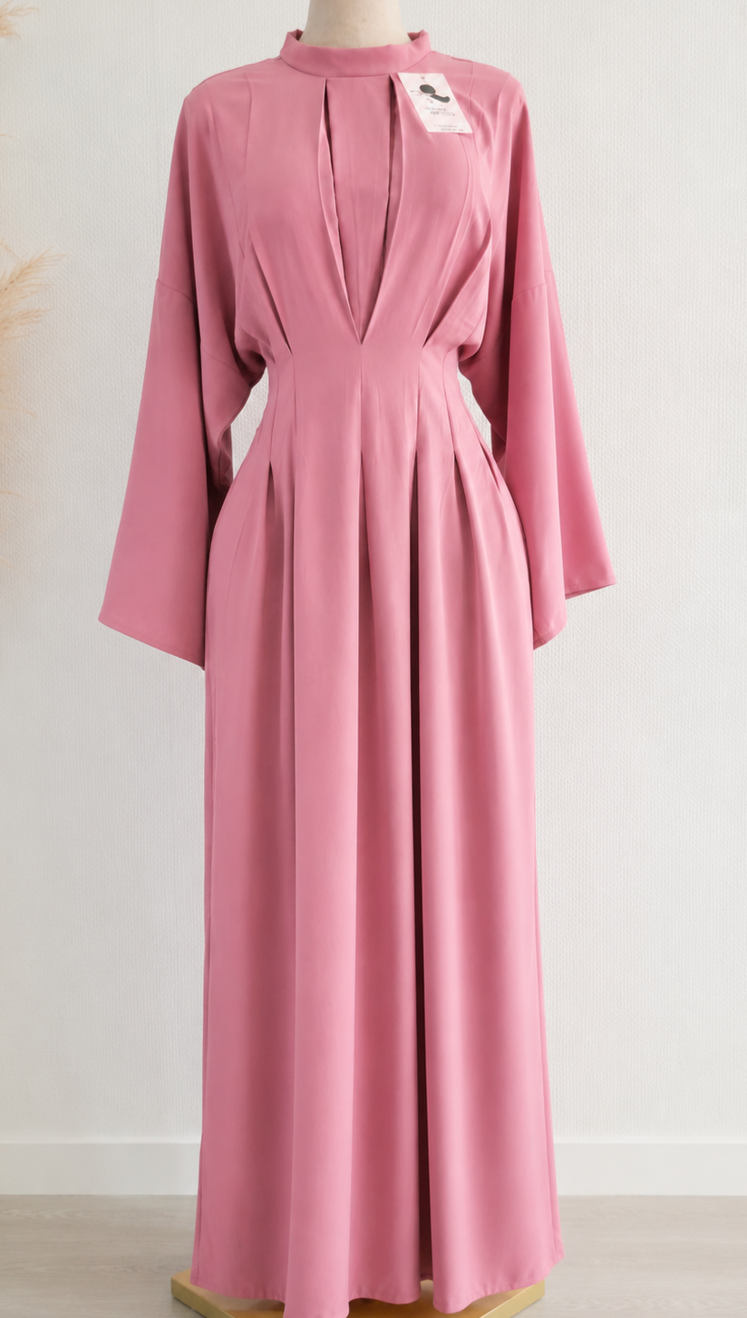 Abaya longue cintrée plissée avec liens à nouer ajustable