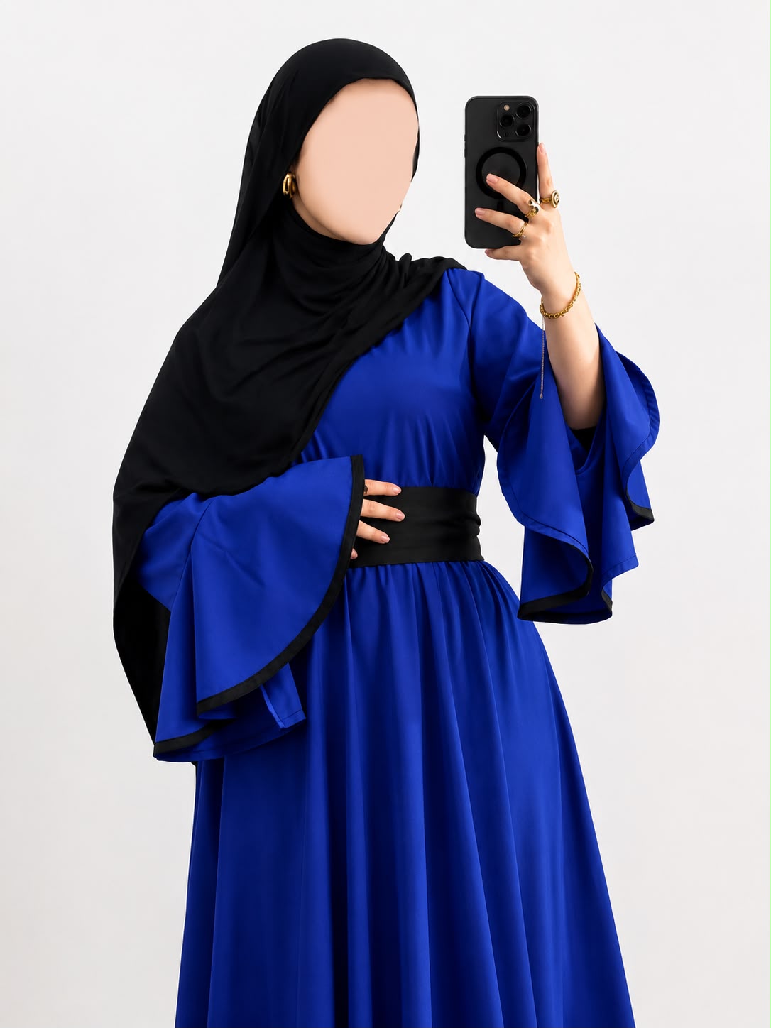 Abaya ceinturée à manches volantées
