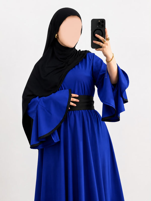 Abaya ceinturée à manches volantées