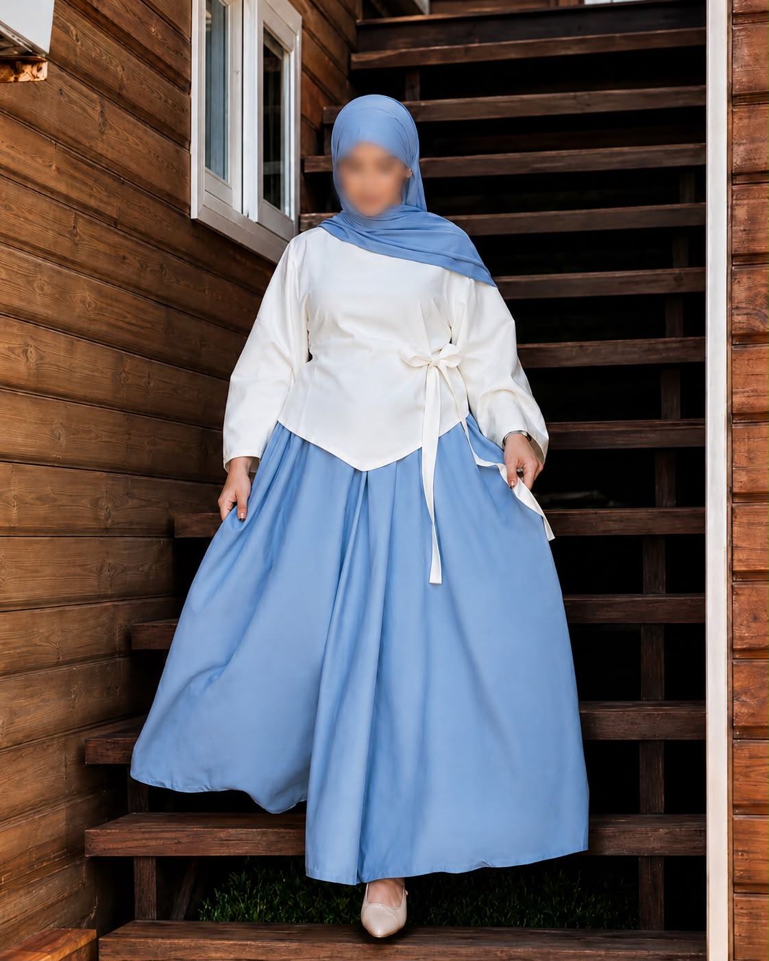 Ensemble Femme Deux Pièces – Haut à Nœud Latéral & Jupe Longue Ample