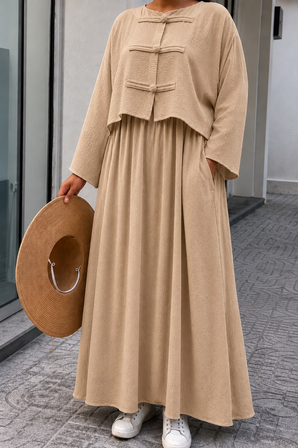 Ensemble Femme 2 Pièces – Veste à Brandebourgs & JupeLongue