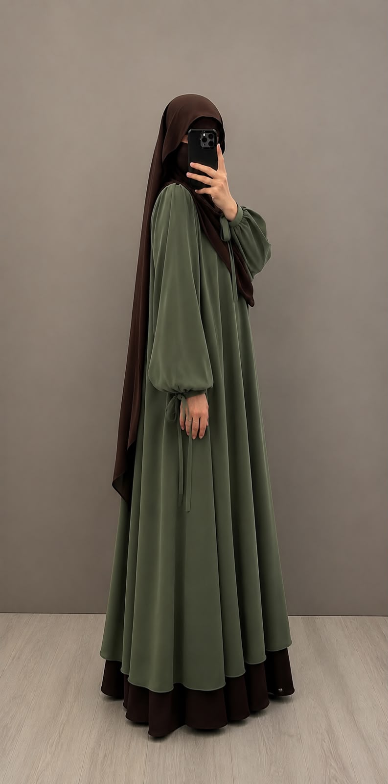Sur Abaya Ample - Manches Bouffantes à Noeuds aux Poignets